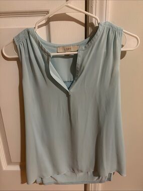 LOFT Pale Blue Sleeveless Keyhole Blouse